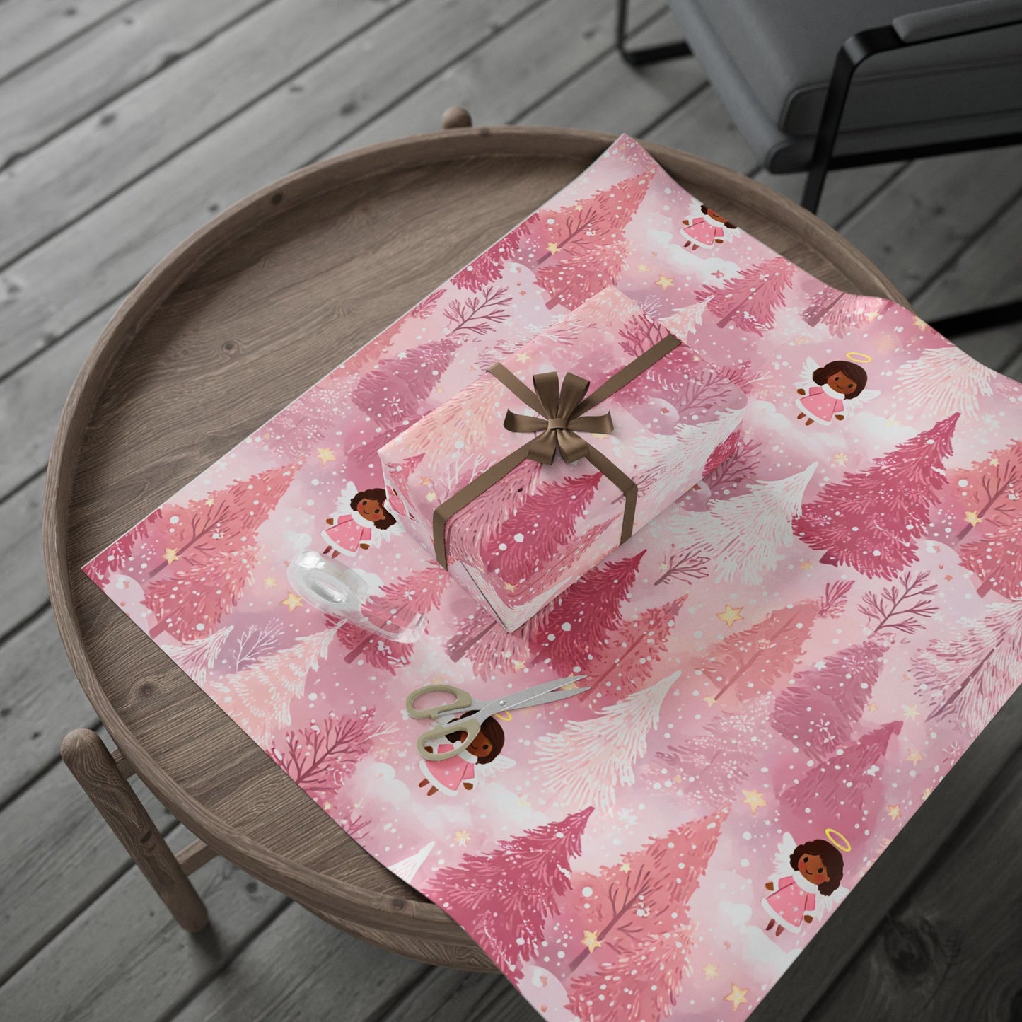 Pink Black Angel Babies Wrapping Paper