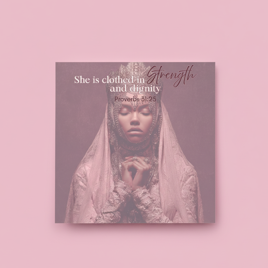 Poster with a woman in a hijab and text on a pink background