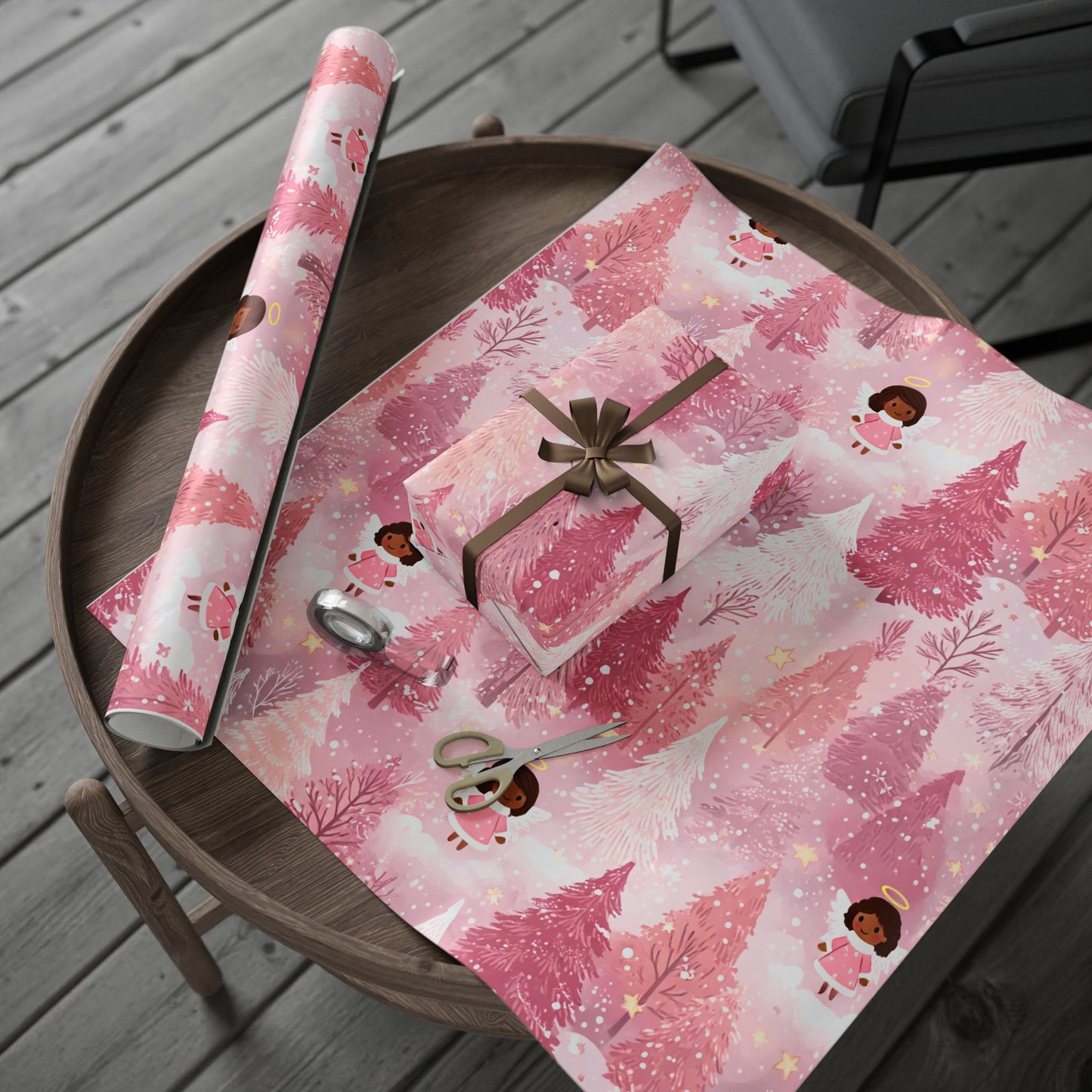 Pink Black Angel Babies Wrapping Paper
