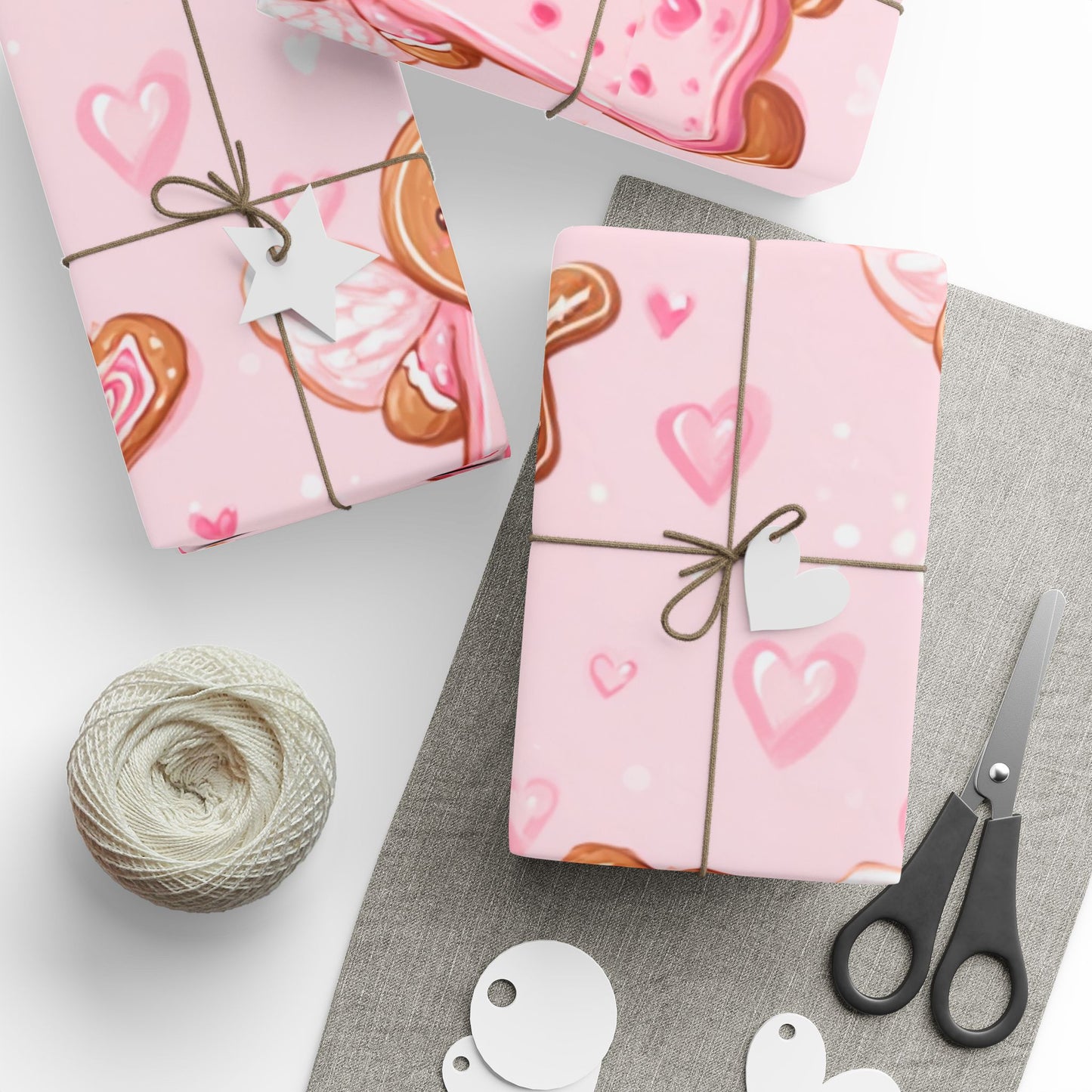Pink Gingerbread Angels Wrapping Paper